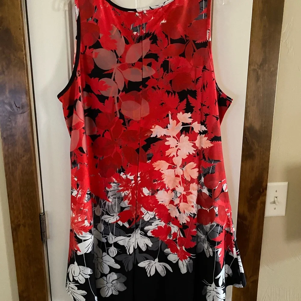 Sleeveless Dress by Lily-Size 2X-Red, Black, Grey, White & Bit of Tan-Flowers - Picture 5 of 8